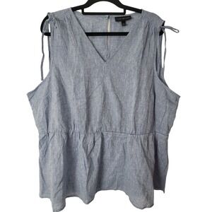 Lane Bryant Tank Blouse 22/24 Womens Plus Size Linen Blend V Neck Blue Top